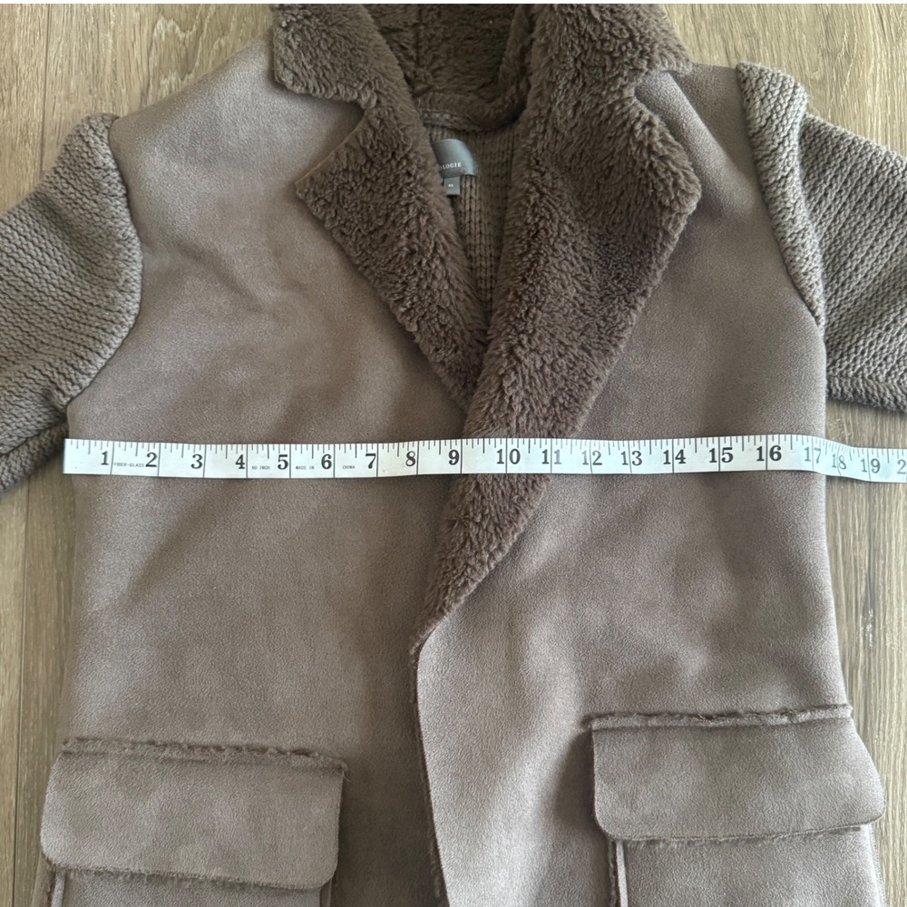 Anthropologie Faux Suede Knit Mixed Media Shearling Trim Coat Jacket XS - Picture 5 of 6
